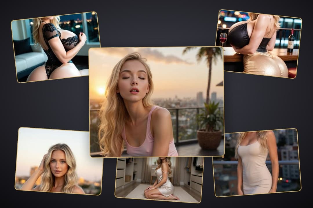 Blonde balcony sunset cleavage close up