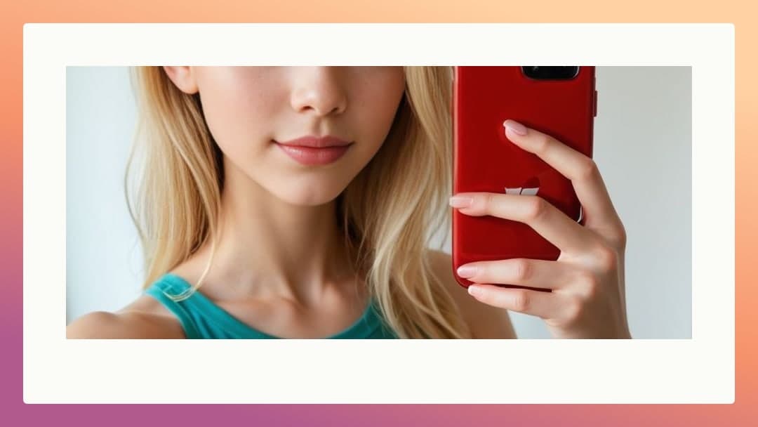 Blonde selfie with red phone