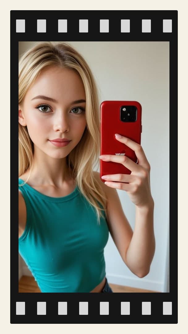 Teal tank selfie in bright room