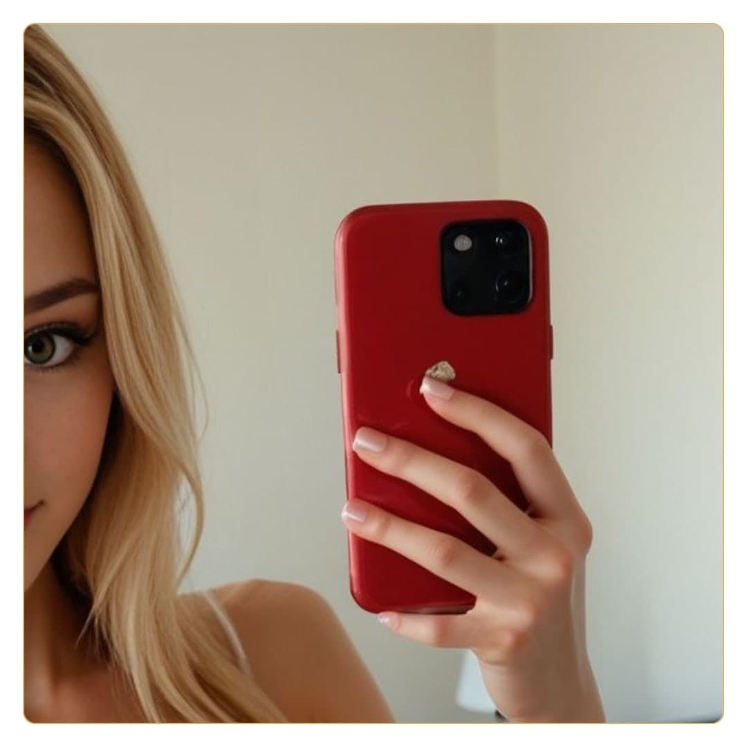 Slim blonde selfie bare shoulders