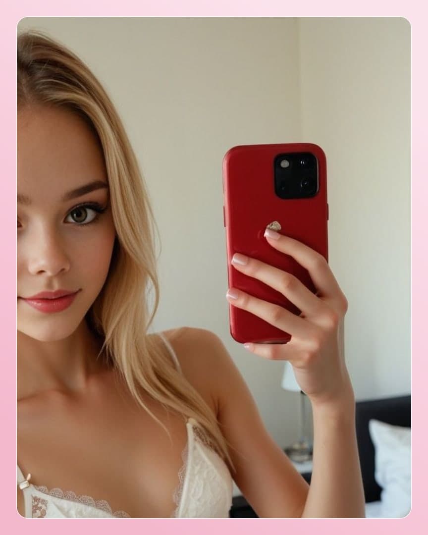 White lace bra bedroom selfie