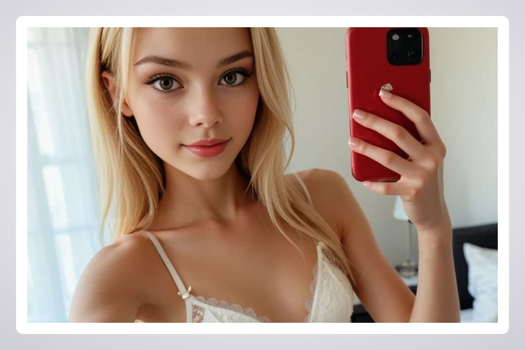Long blonde hair bedroom selfie