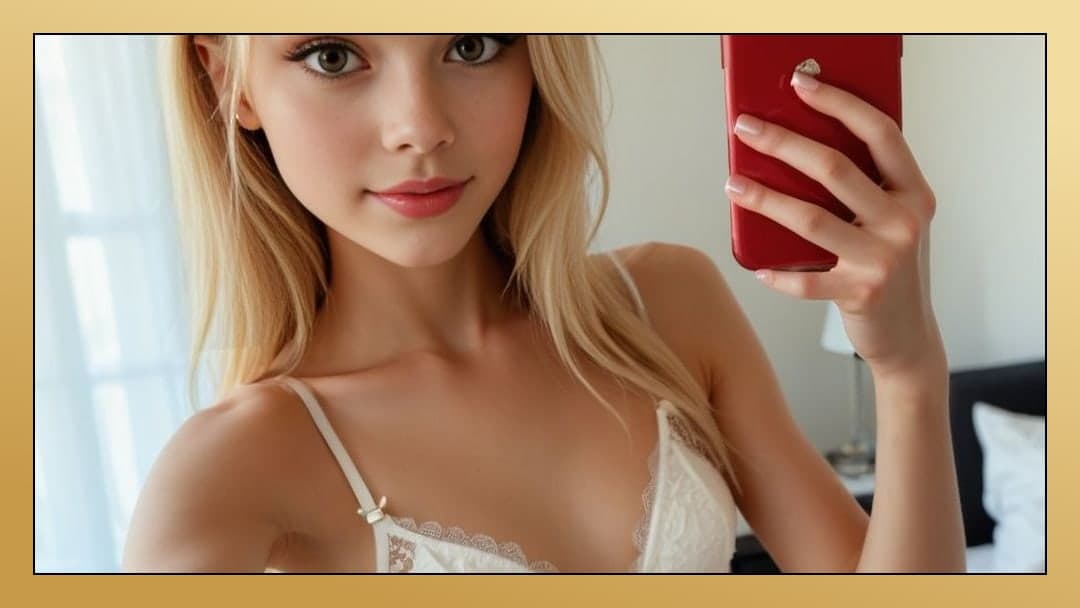College blonde bedroom selfie