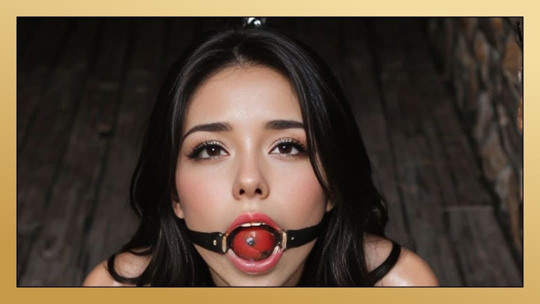 Athletic body in black leather gag