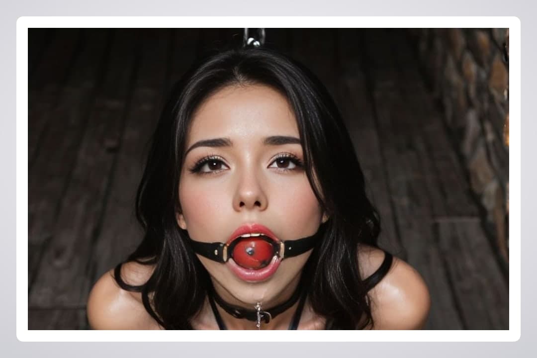 Gagged leather collar close-up