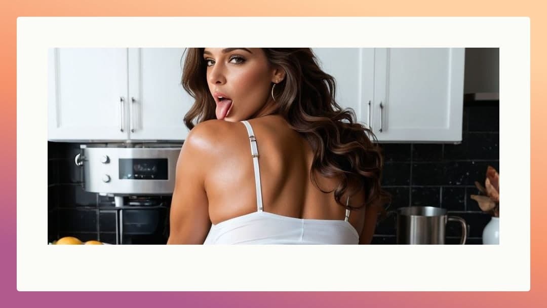 Kitchen tongue out over shoulder