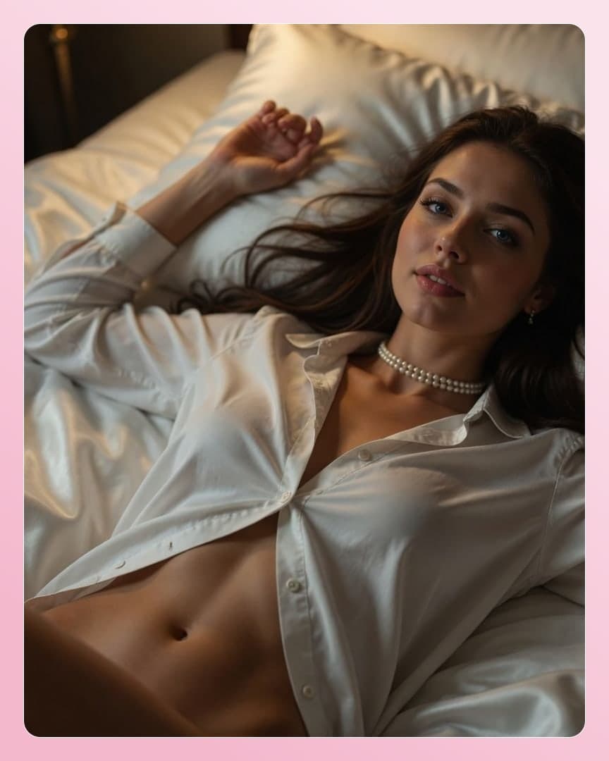 Brunette lying back on bed