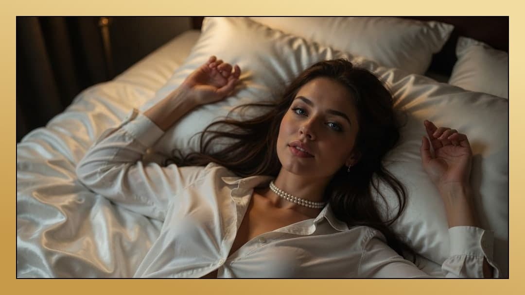 Curvy brunette cleavage in bed