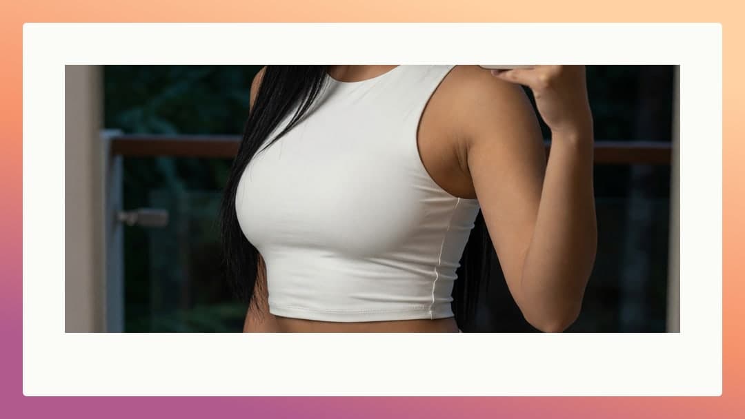 Raven hair selfie in white crop top