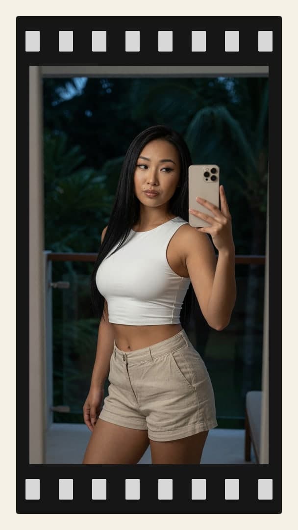 Young adult Asian crop top selfie
