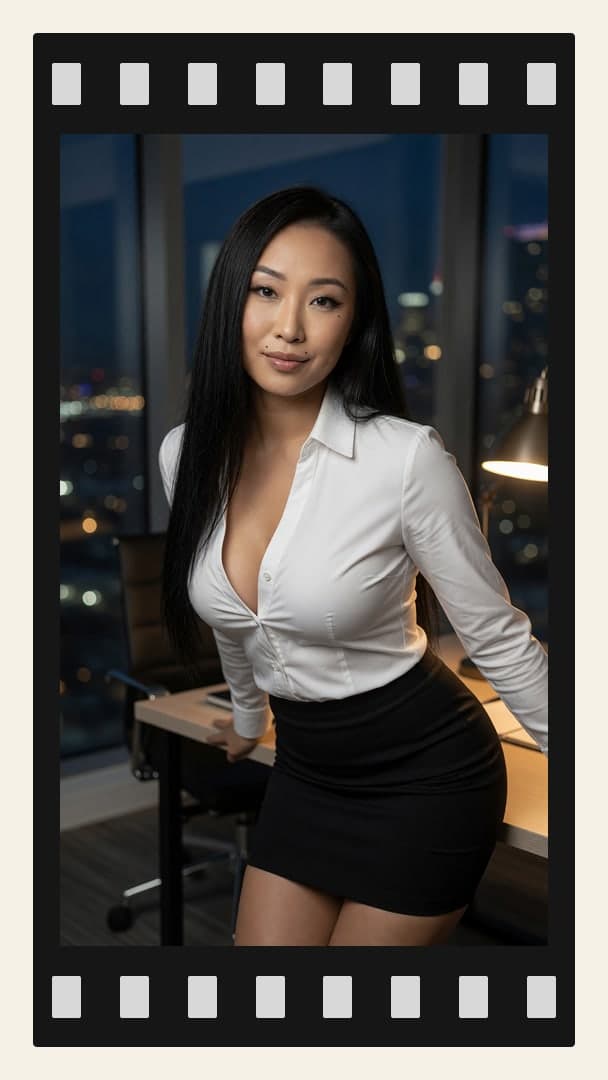 Office night cleavage in white shirt