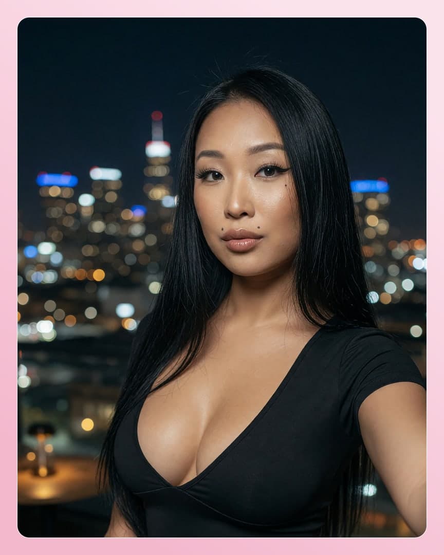 Young adult Asian cleavage selfie