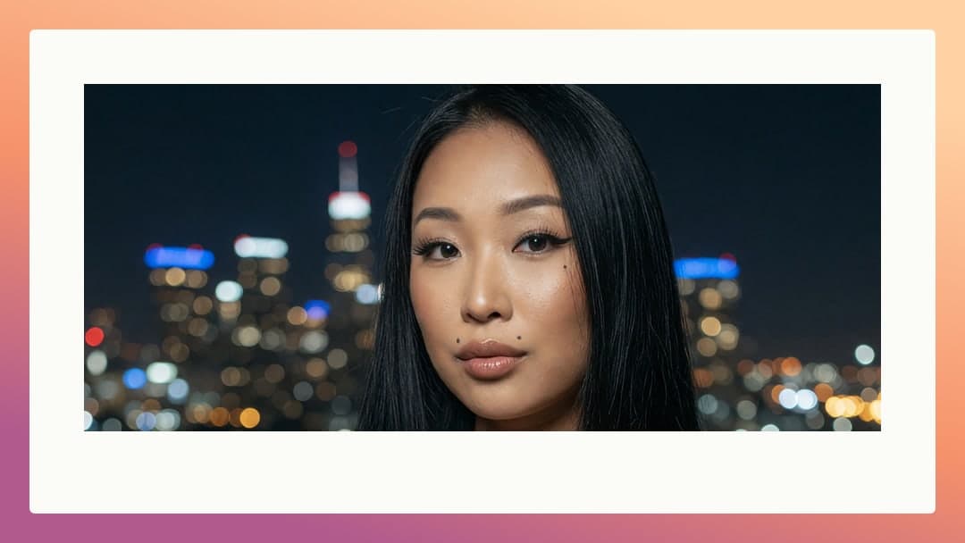 Young adult Asian city night portrait