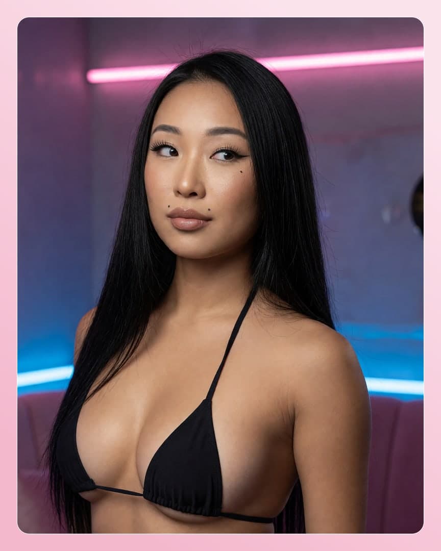 Neon lounge bikini cleavage close-up