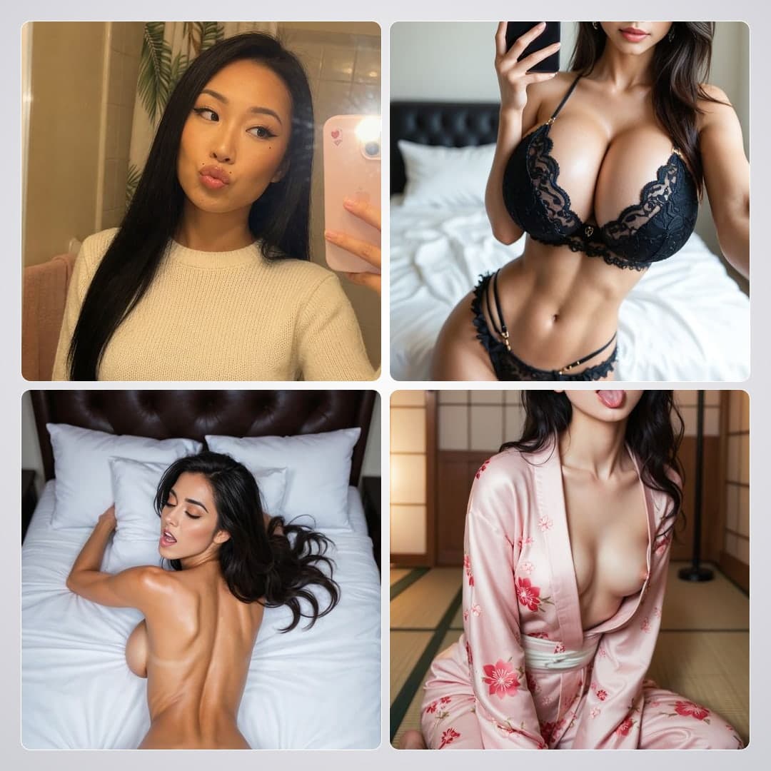 Young adult Asian collage in lingerie