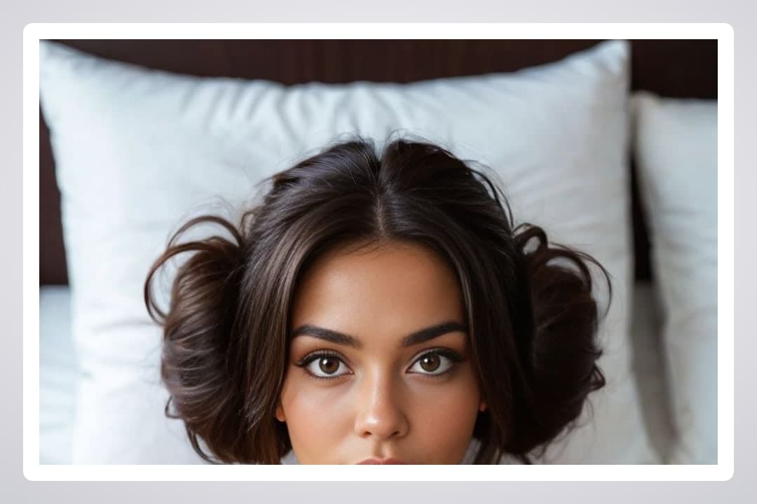 Athletic brunette waist-up portrait in bed