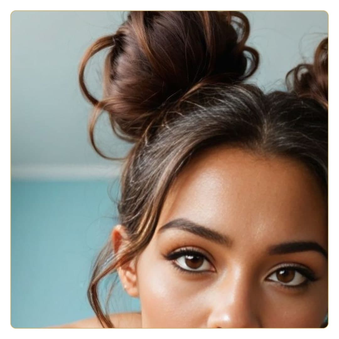 Brunette messy bun close-up portrait