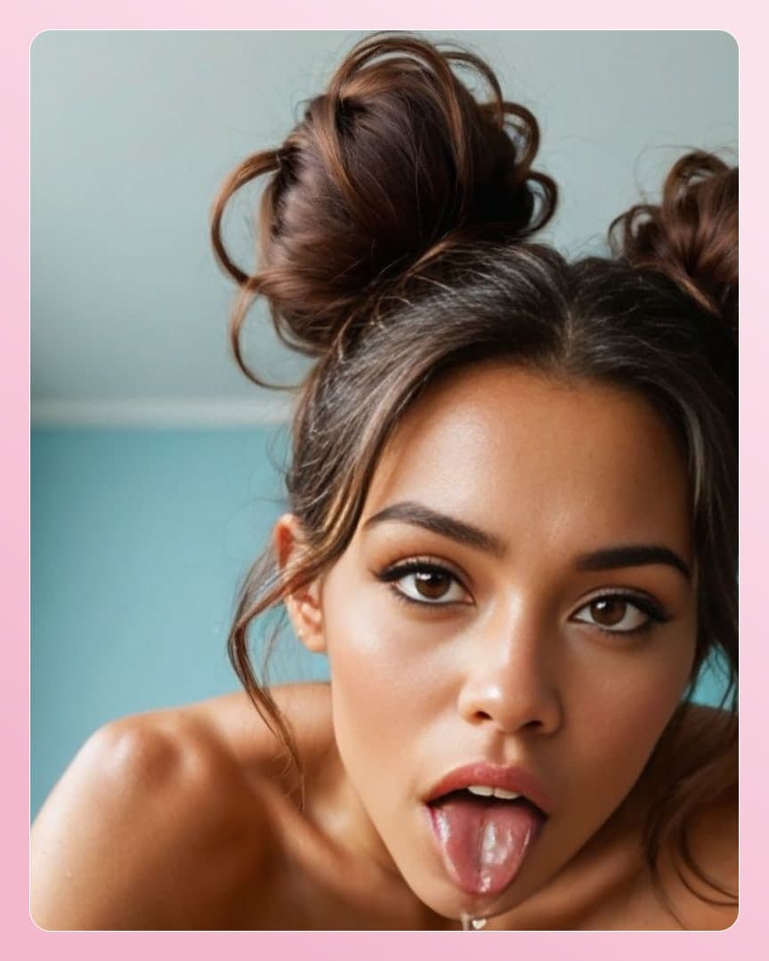Tongue out topless close-up