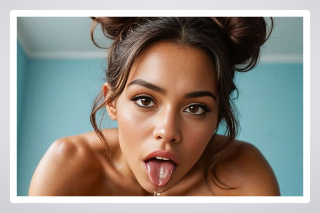 POV brunette tongue out close-up