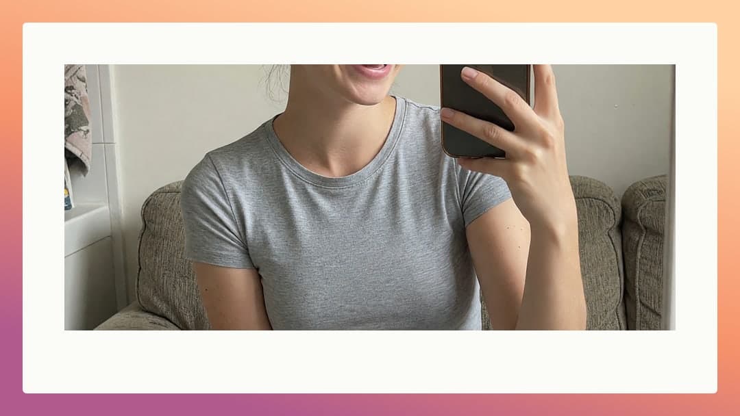 Slim brunette crop top selfie