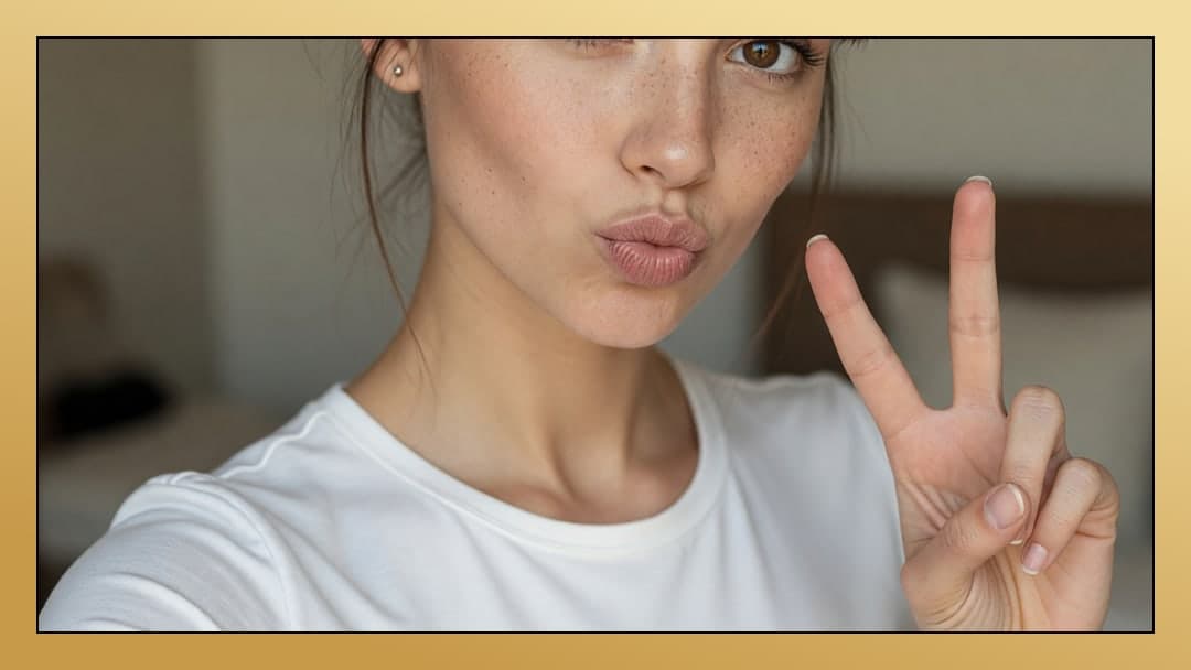 Brunette bedroom duck face selfie