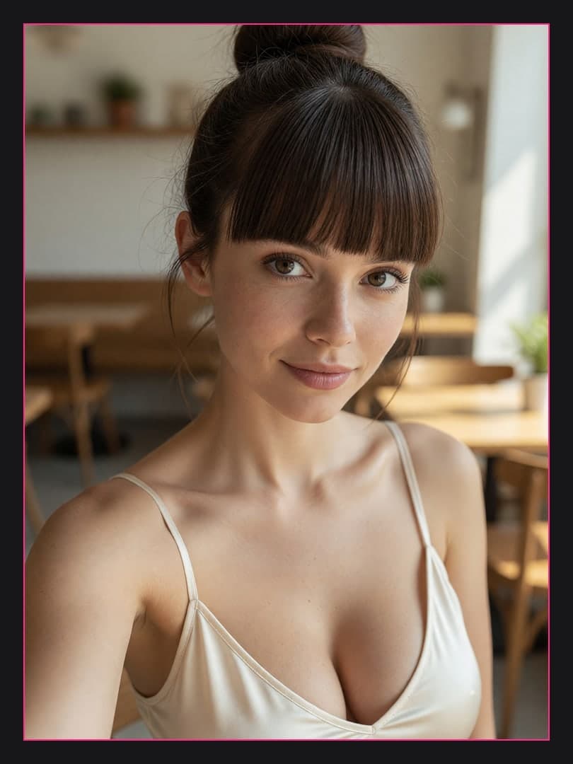 Early 20s cafe cleavage selfie