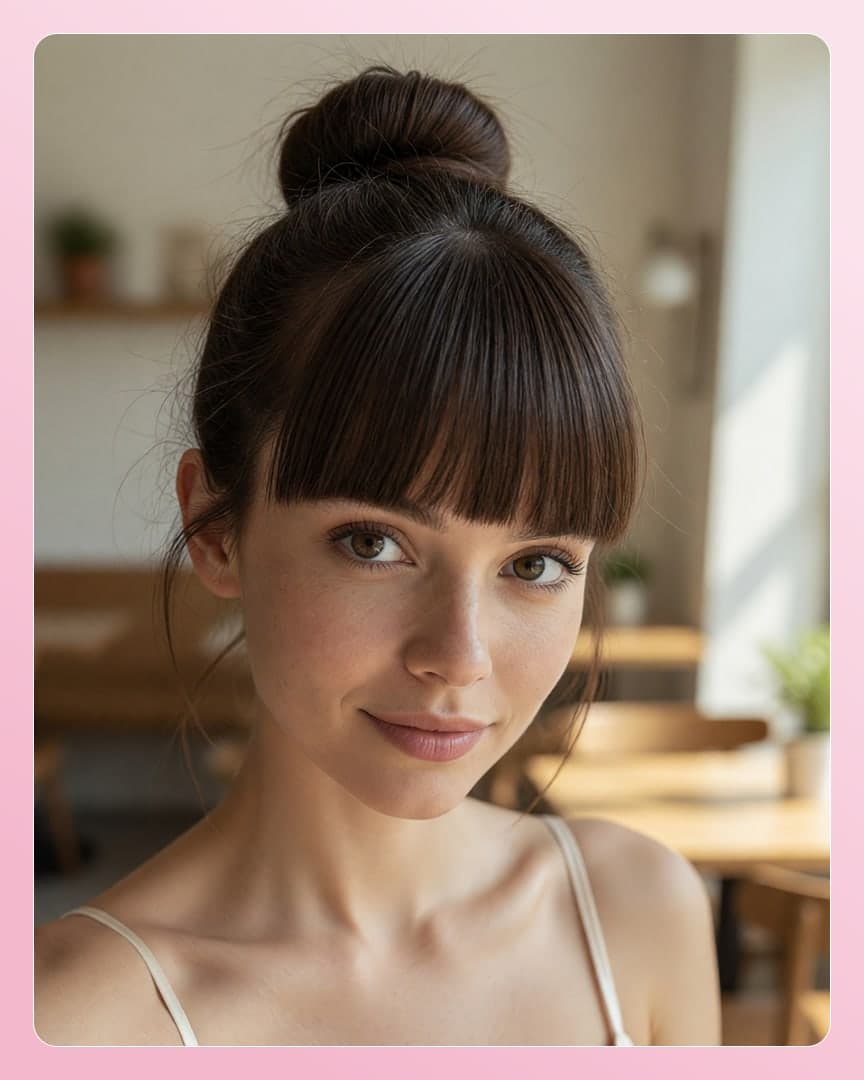 Brunette bun white straps portrait