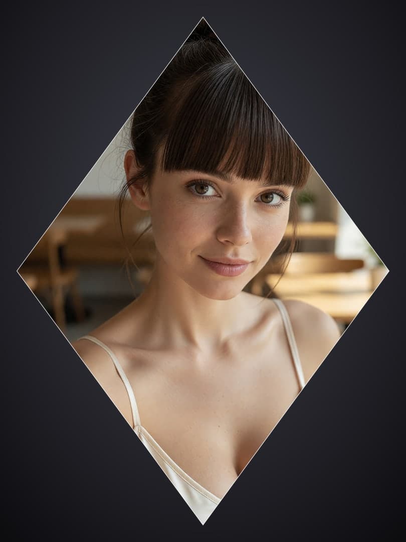 Beige camisole cleavage close-up portrait