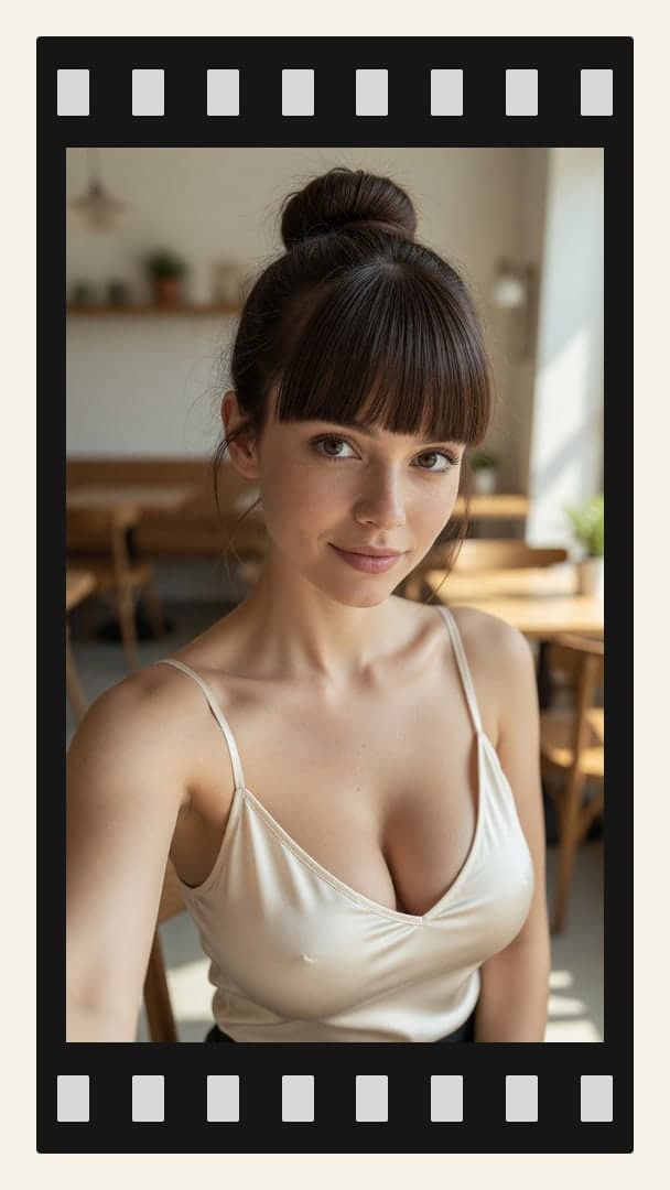 Early 20s cafe cleavage selfie