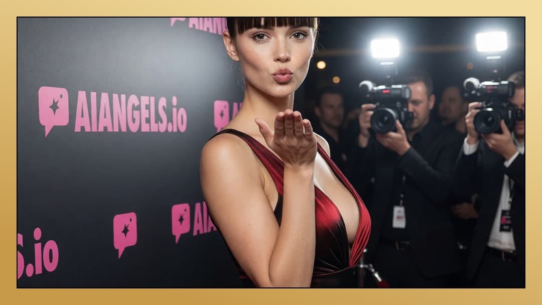Red carpet kiss in satin dress