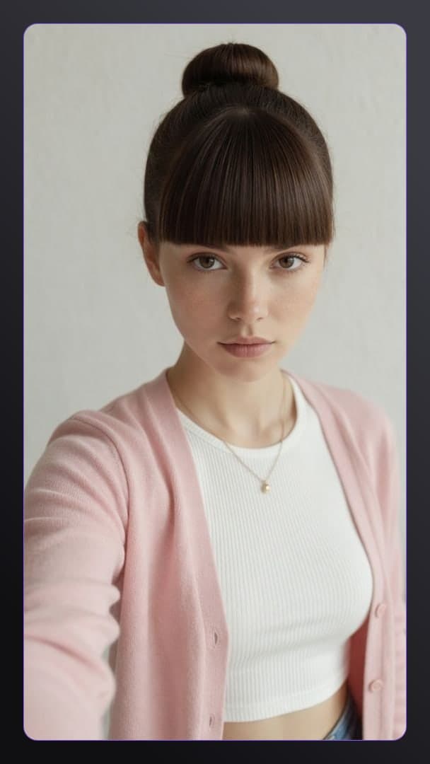 Close-up selfie brown bangs