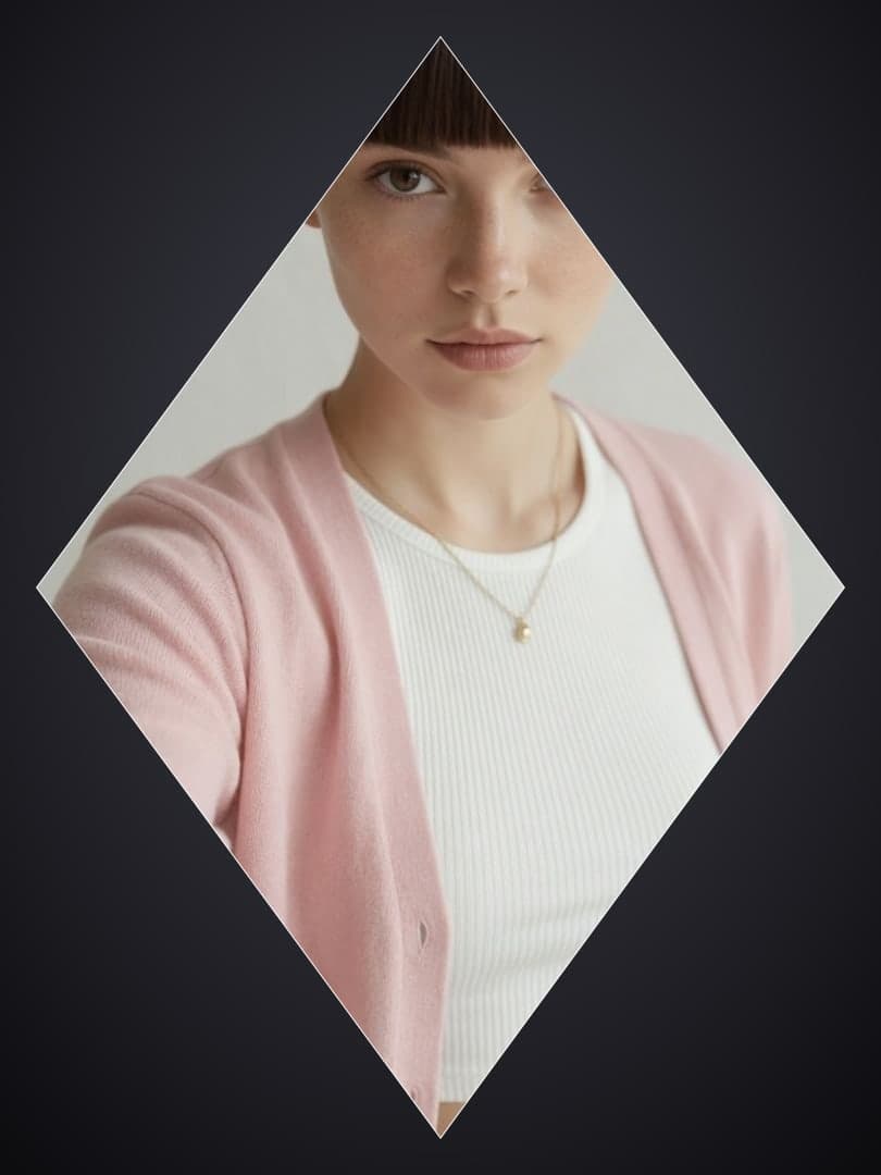 Diamond frame selfie in pink cardigan