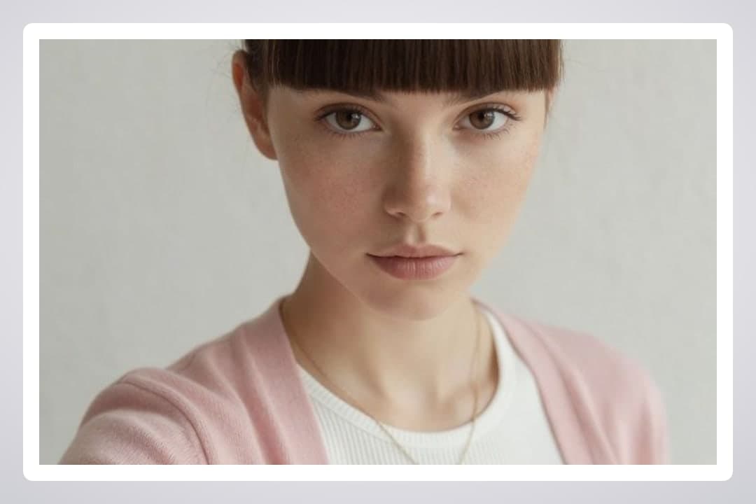 Close-up selfie in pink cardigan