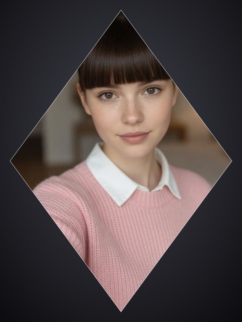 Brunette bangs close up portrait