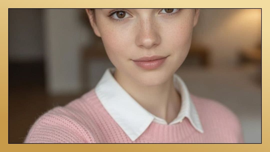 Pink sweater selfie close up