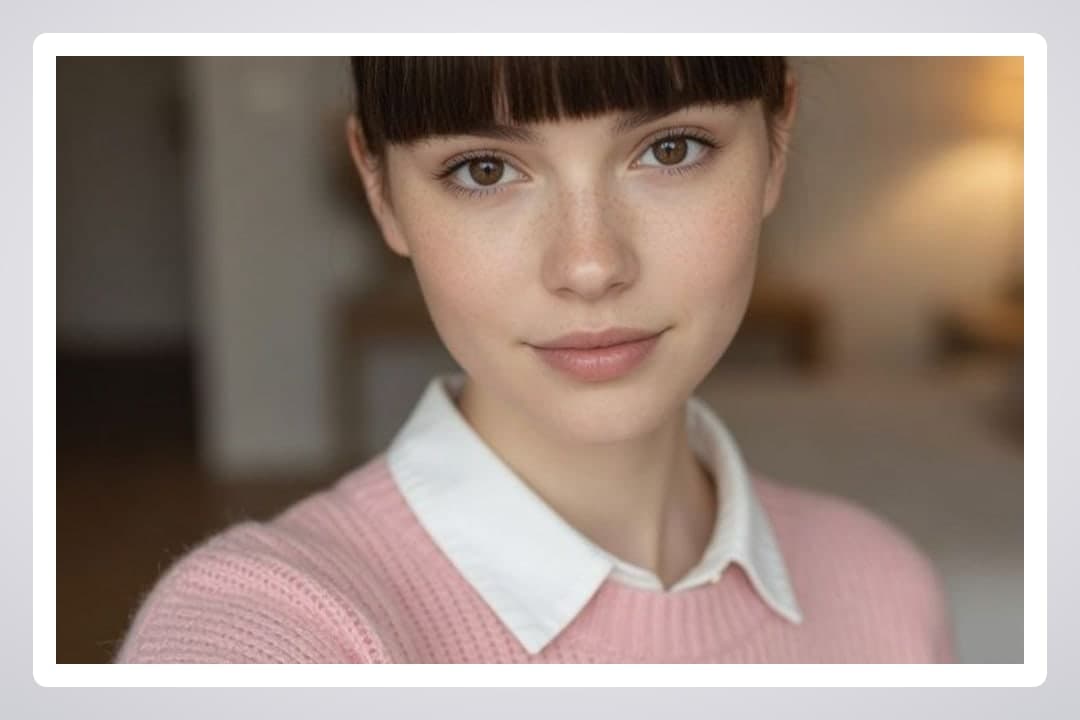 Brunette selfie in pink sweater