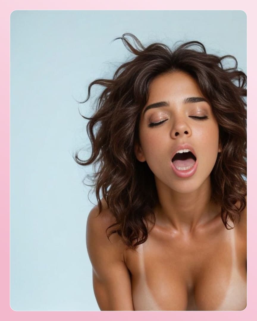 Natural tits topless O-face close-up