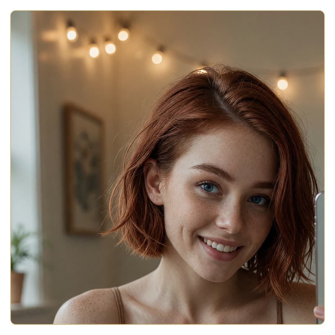 Redhead close-up selfie indoors