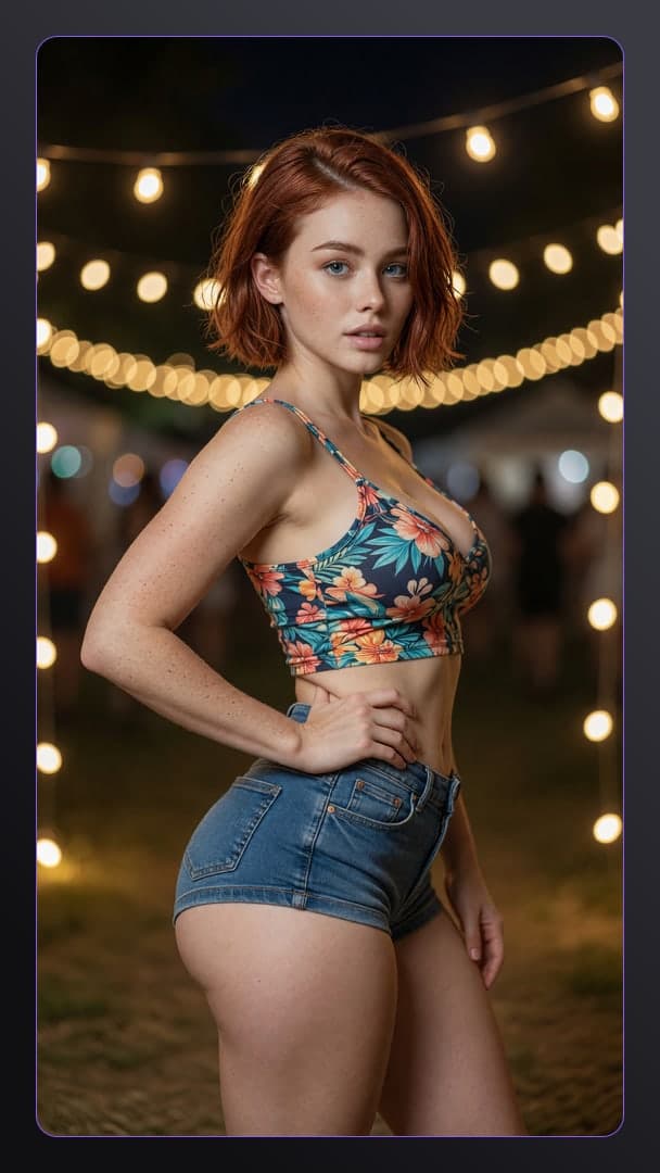 Young adult redhead festival pose