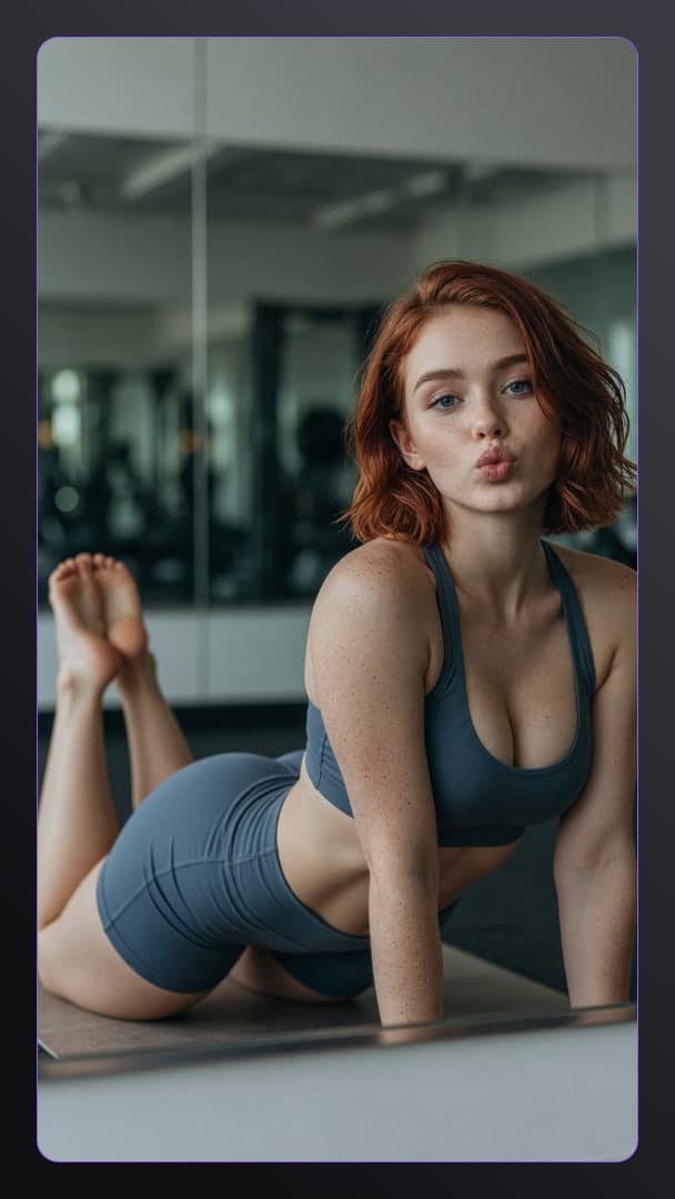 Redhead gym mirror selfie