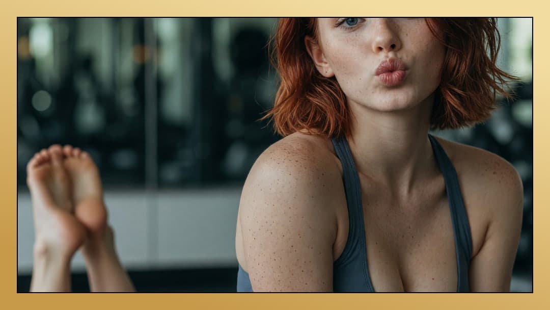Redhead blue eyes gym selfie