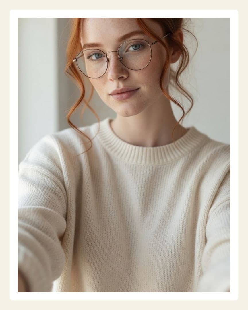 Redhead glasses selfie in sweater