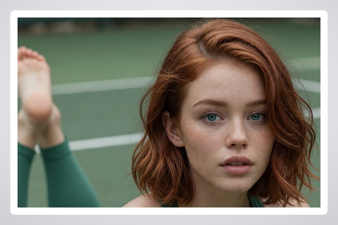 College redhead on outdoor court