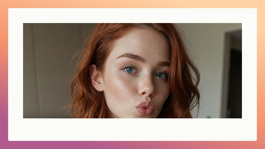 College redhead duck face selfie