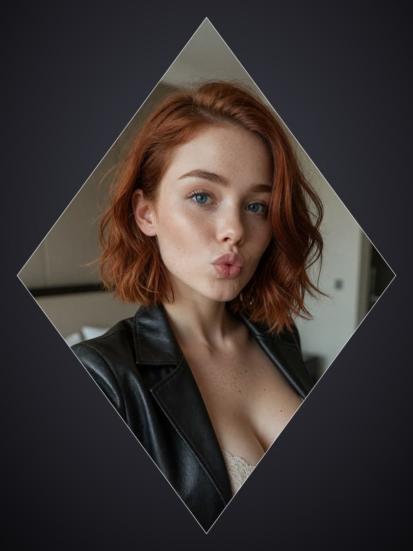Redhead duck face mirror selfie