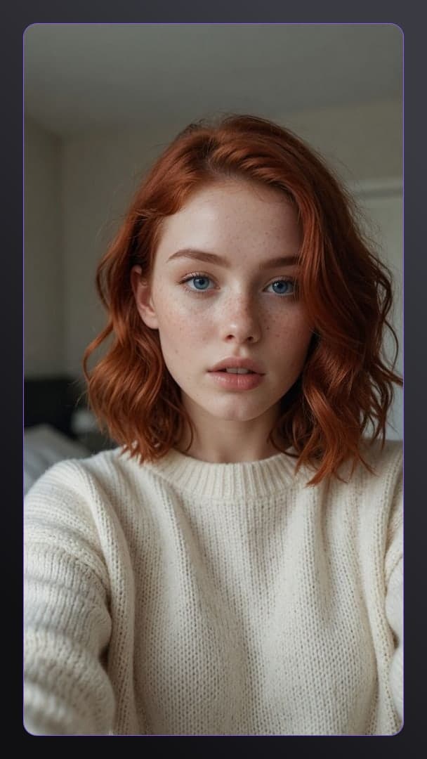 Redhead selfie in knit sweater
