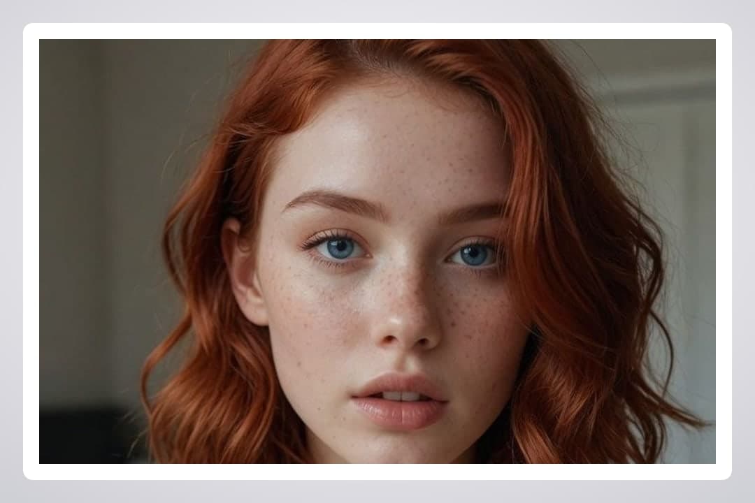 Freckled redhead blue eyes portrait