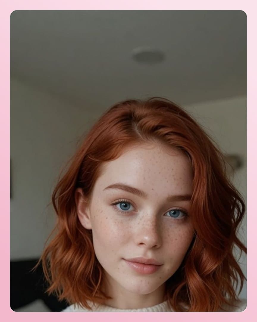 Redhead indoor waist-up selfie