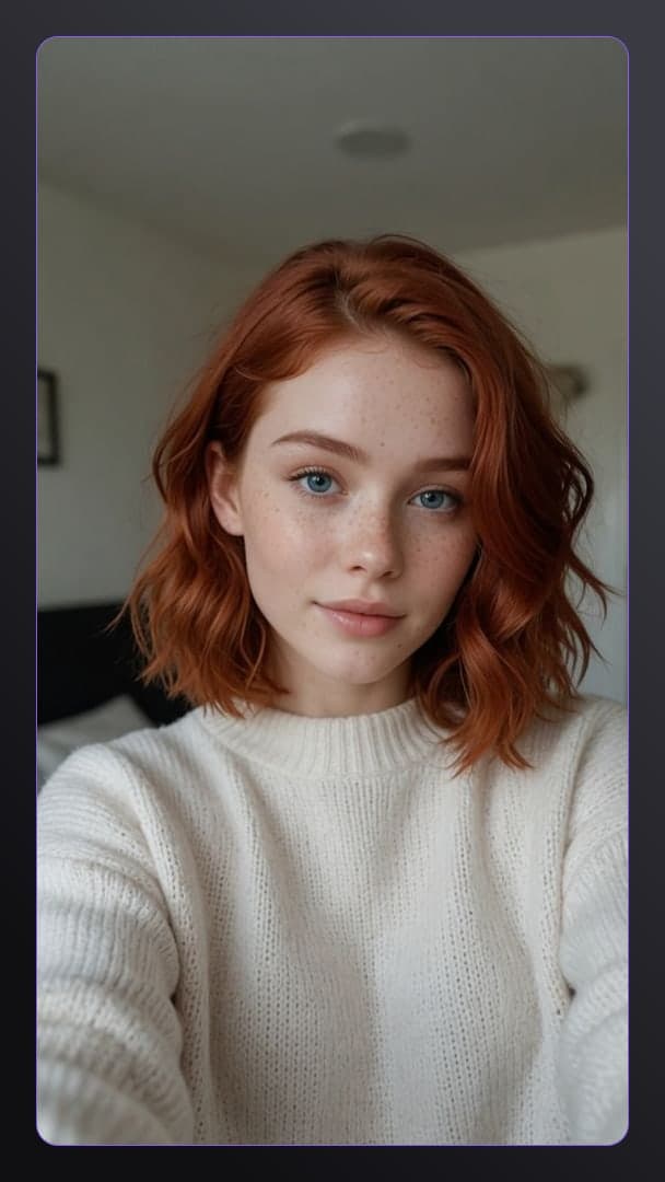 Redhead bedroom sweater selfie