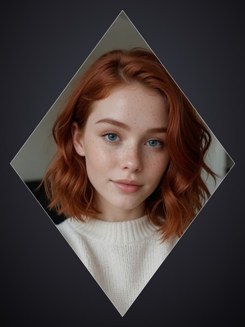 Redhead in white knit sweater